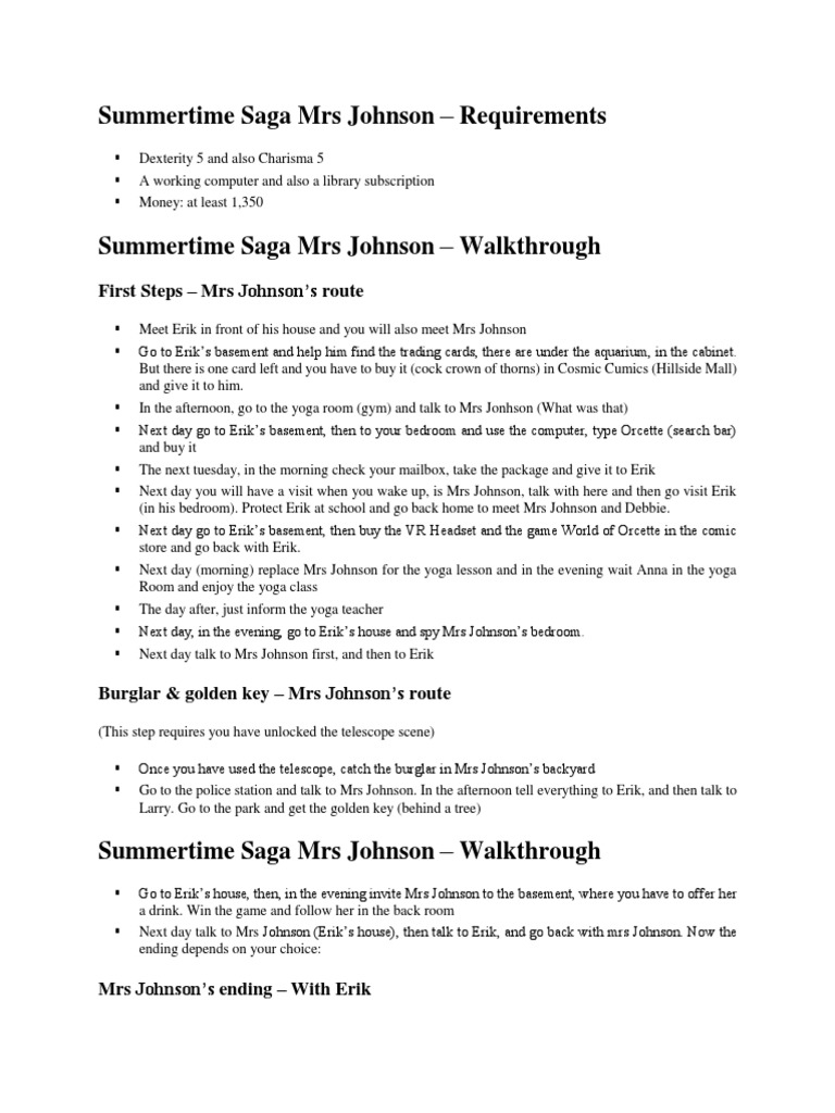 Summertime Saga Mrs Johnson PDF