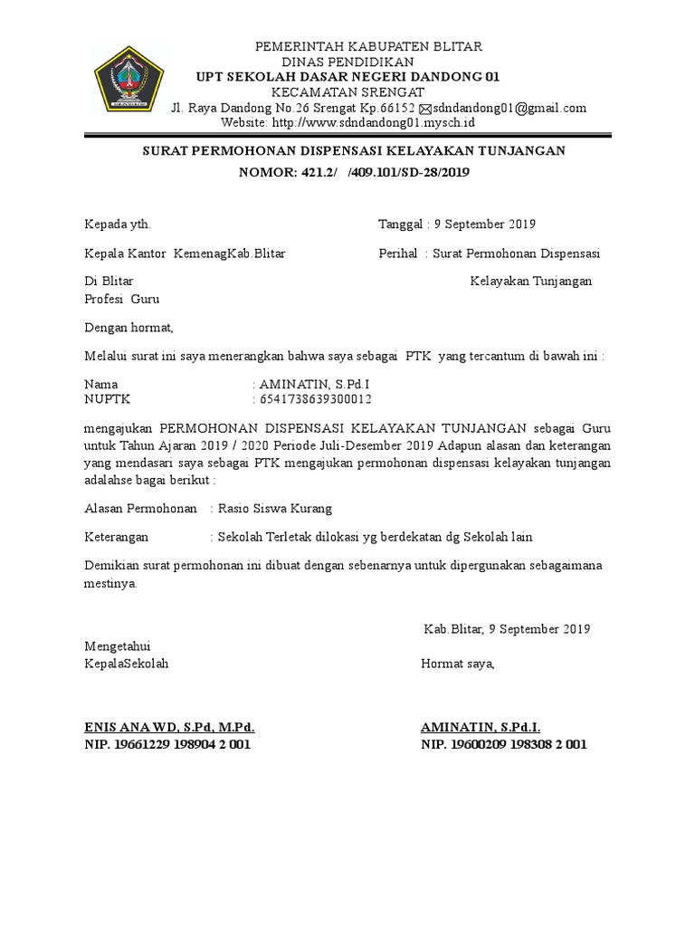 Contoh Surat Pengajuan Dispensasi Kelayakan Tunjangan