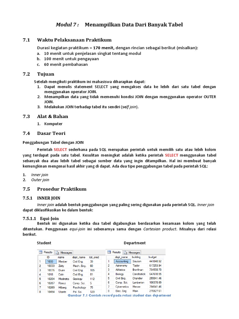 Definisi Self Join dalam Basis Data | PDF | Metode & Bahan Ajar | Komputer