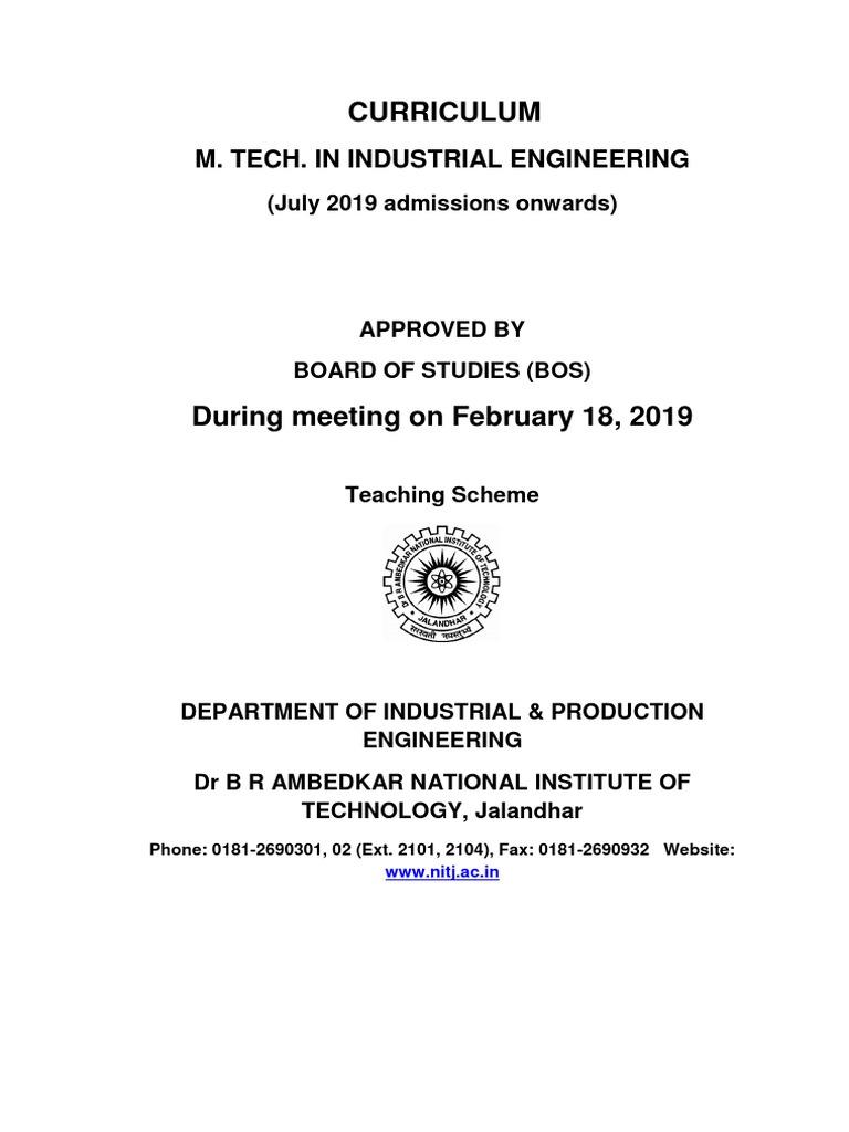 M.Tech Industrial Engineering Curriculum | PDF | Technology & Engineering