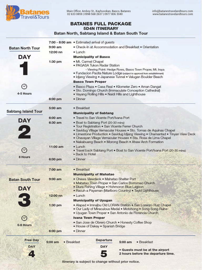 5-Day Batanes Tour Itinerary | PDF