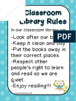 Classroom Library Rules Poster Owl Theme Freebie