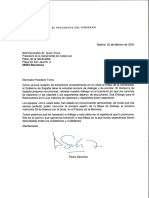 Carta de Pedro Sánchez en Respuesta A Quim Torra