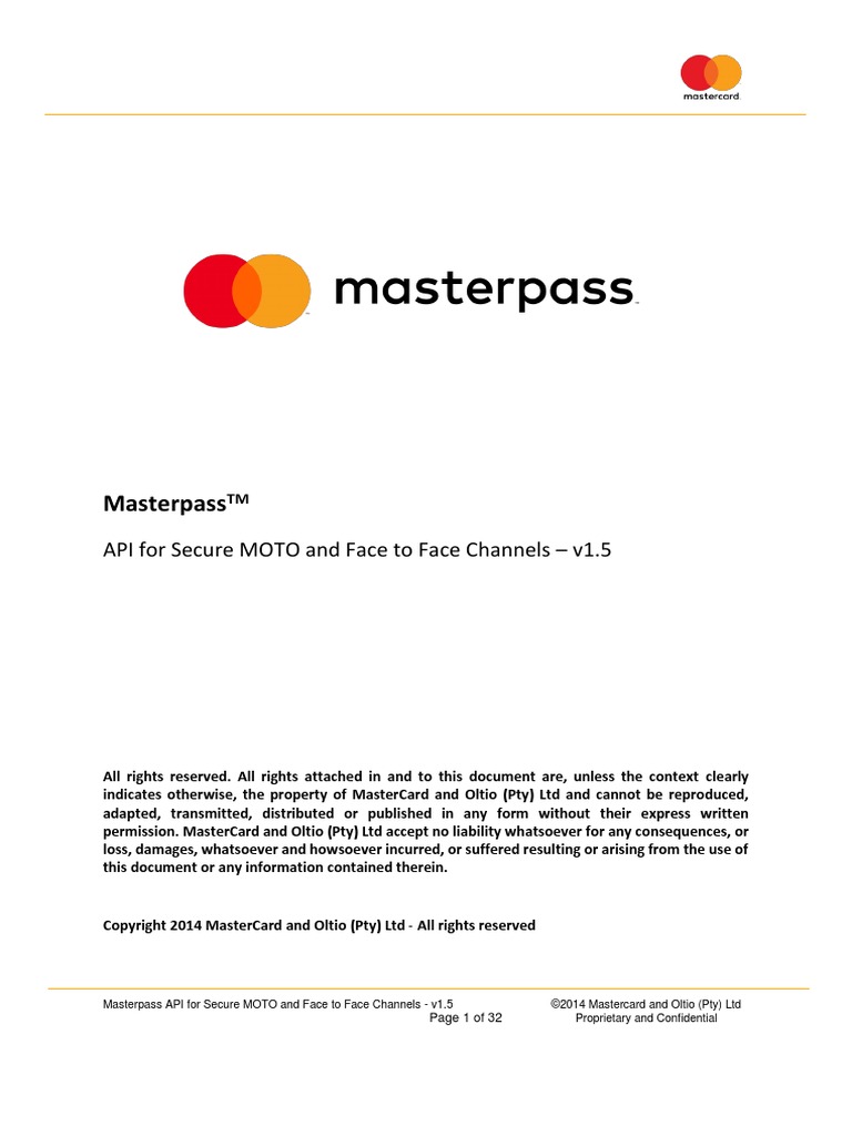 Masterpass API For Secure MOTO and Face To Face Channels - v1.5 | PDF