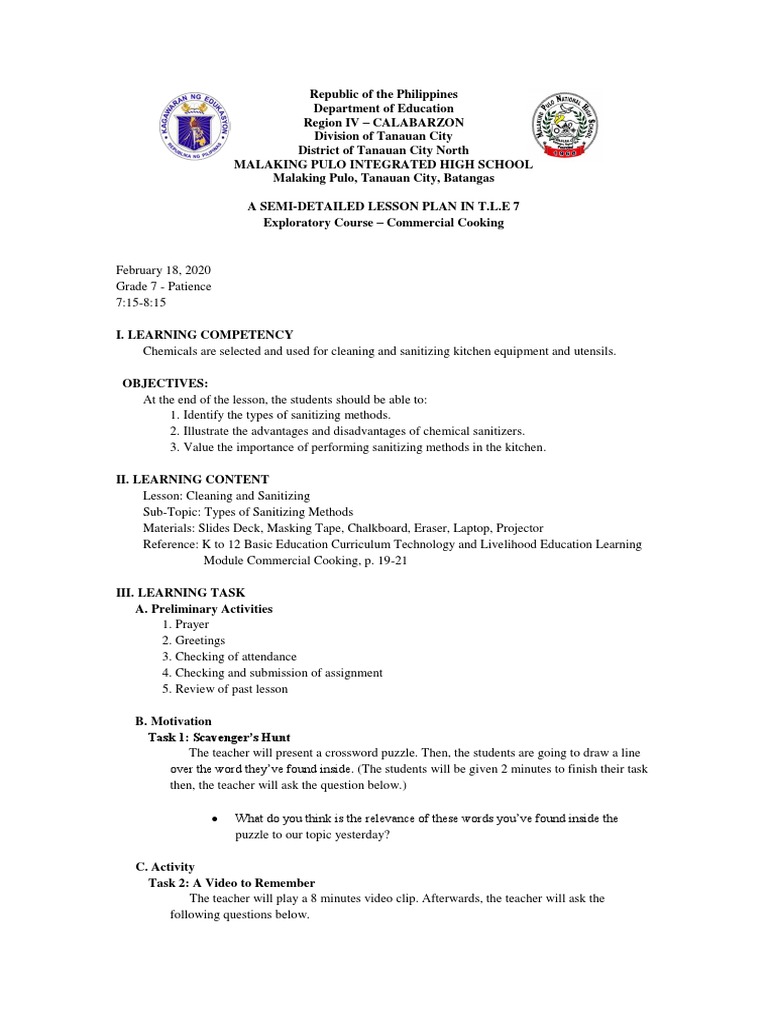 Lesson Plan in Sanitizing PDF