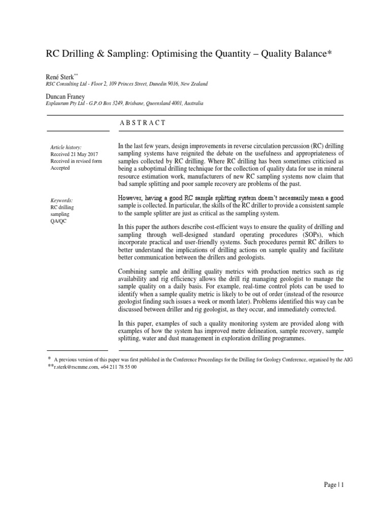 RC Drill Sample Optimisation | PDF