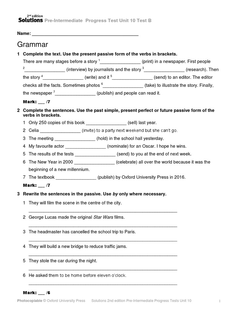 Solutions2e - Progress Test - Un10 - B PDF | PDF