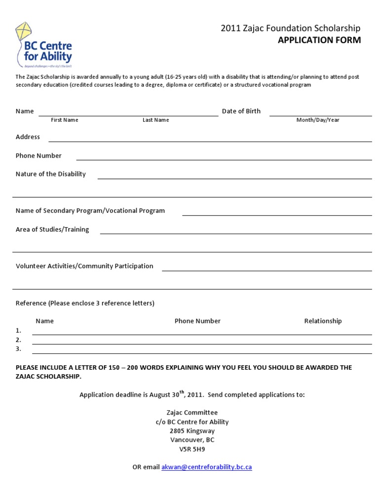 2011 Zajac Scholarship Application | PDF | Behavior Modification ...