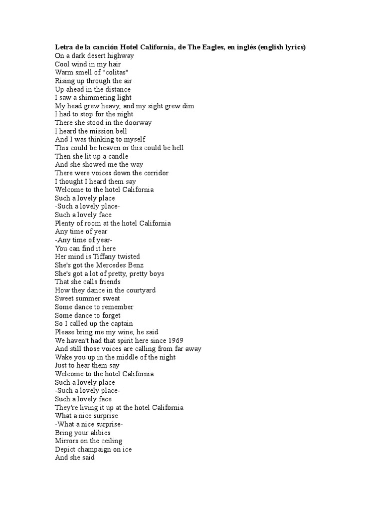 Frankie Taylor Berita Eagles Hotel California Lyrics Spanish