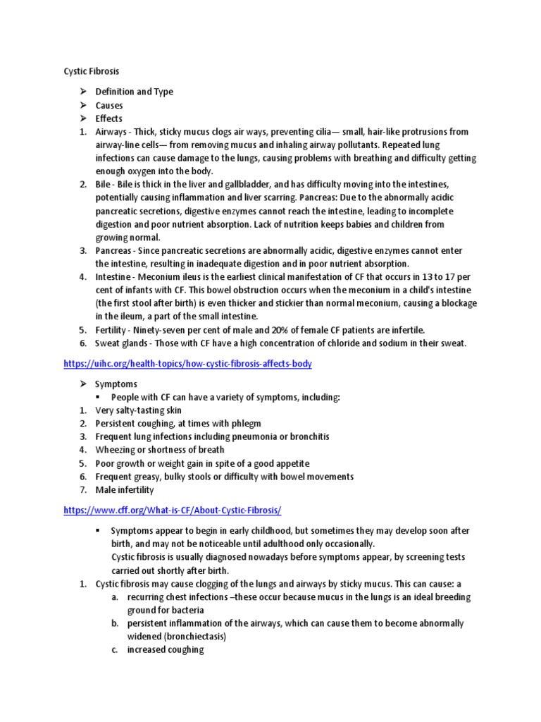 Understanding Cystic Fibrosis Symptoms | PDF | Science & Mathematics