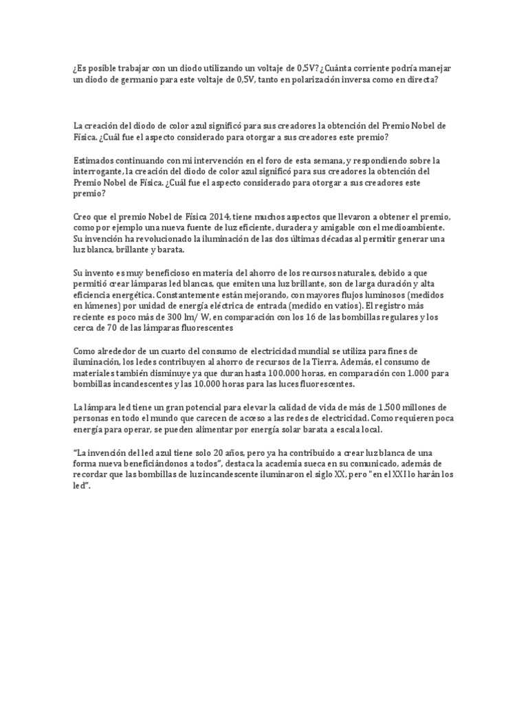 Diodo LED azul Nobel: su invención revolucionó la iluminación | PDF