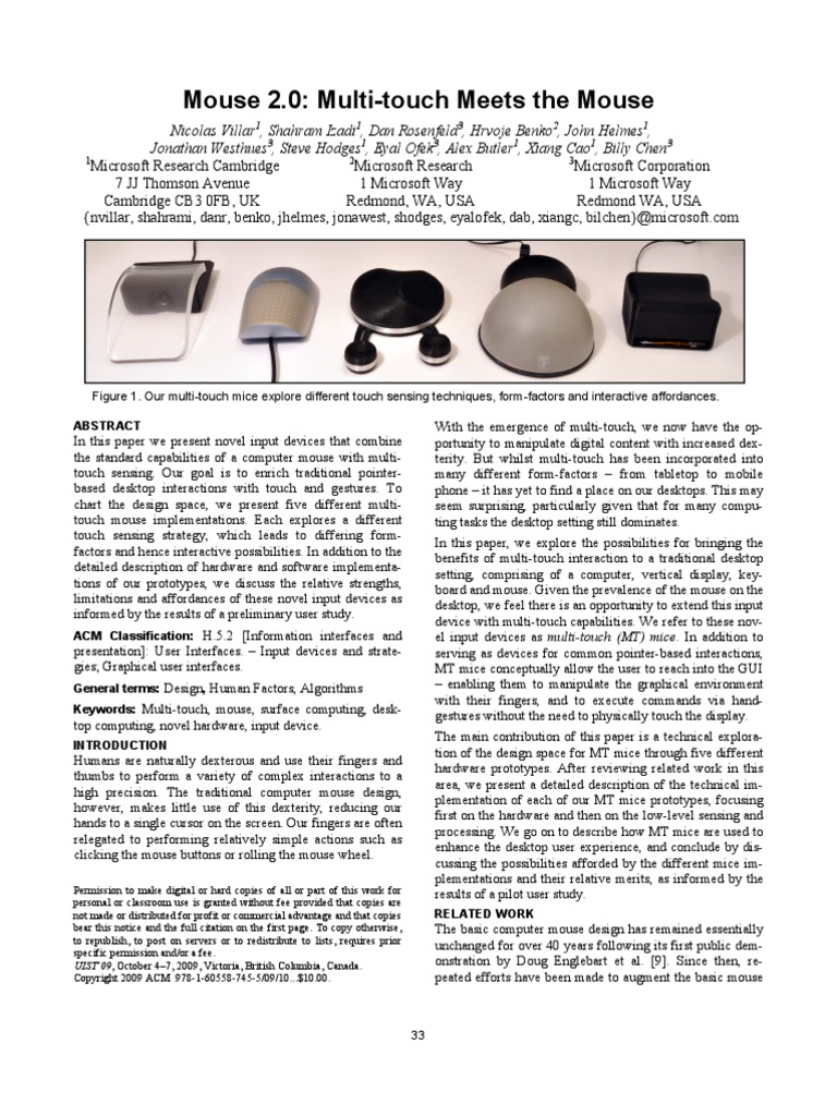 Mouse 2.0: Multi-Touch Meets The Mouse | PDF | Touchscreen | Graphical ...