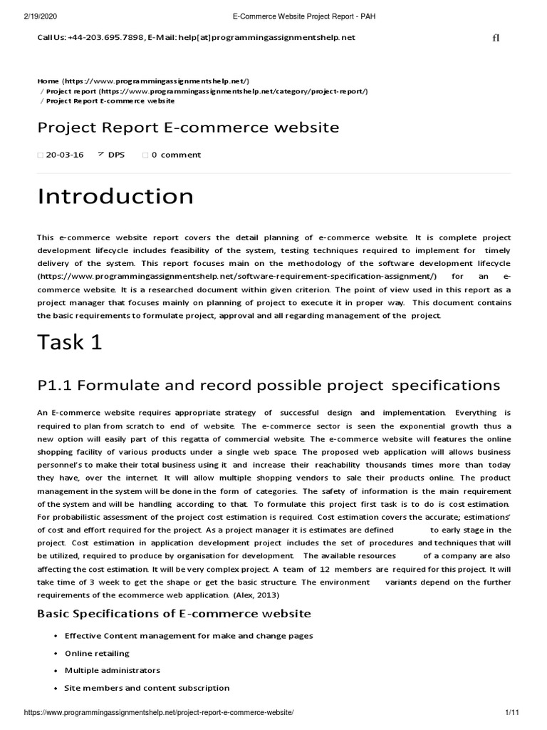 E-Commerce Website Project Report - PAH | PDF