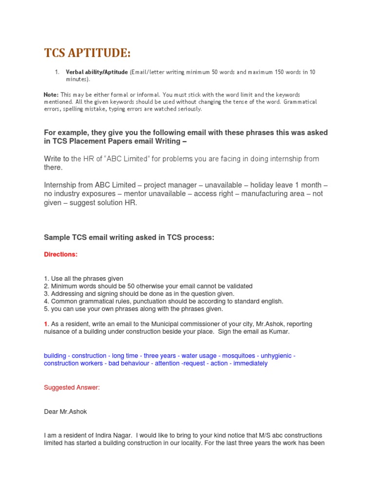 TCS Aptitude Test Email Writing Guide | PDF