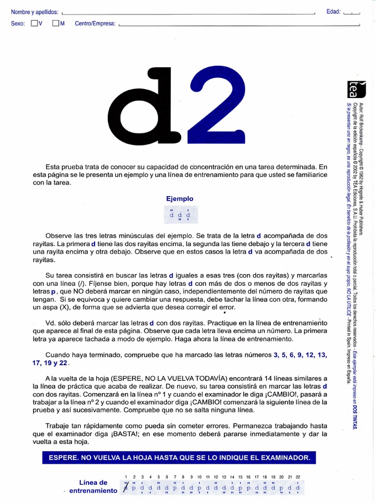 Protocolo de Prueba D2 de Atención | PDF