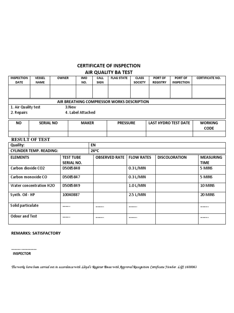 Air Quality Test Format | PDF
