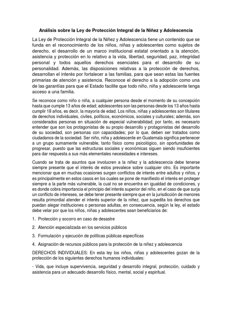 Análisis Sobre La Ley de Protección Integral de La Niñez y Adolescencia ...