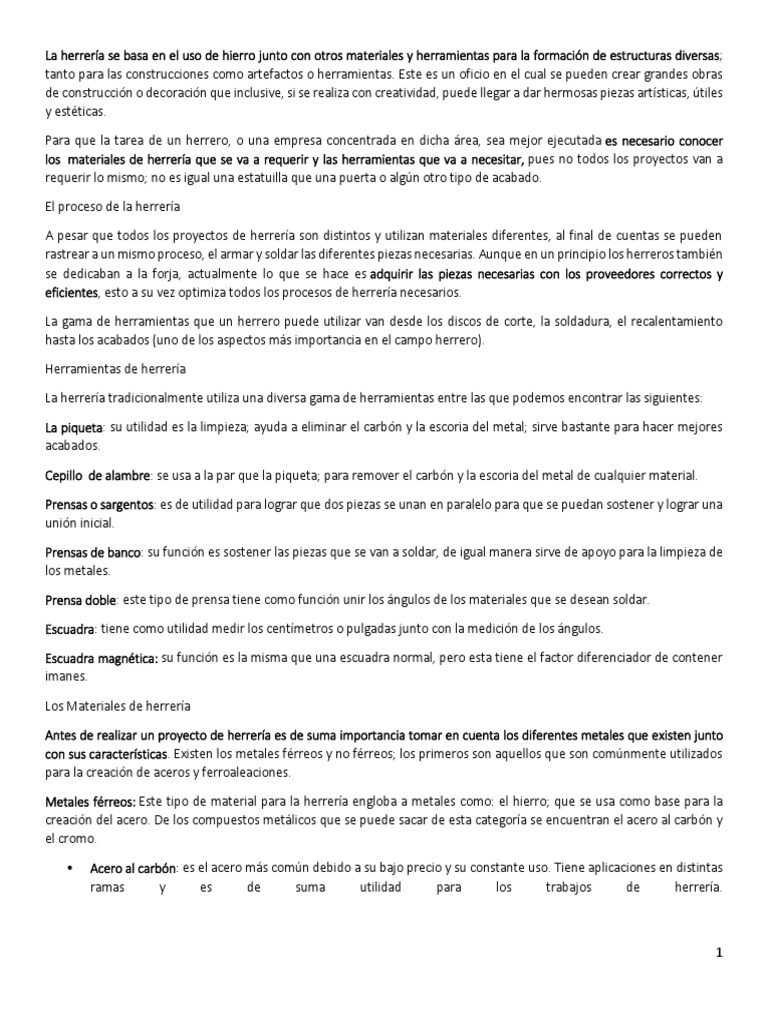 Herrería: Herramientas y Materiales Esenciales | PDF