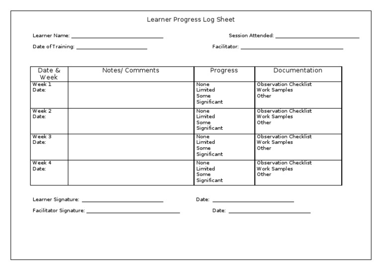 Learner Progress Tracking Log Sheet | PDF