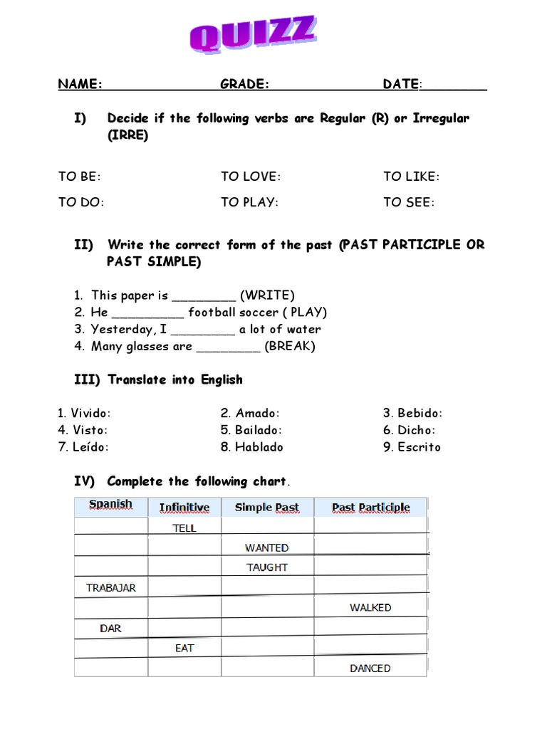 Past Participle Quiz