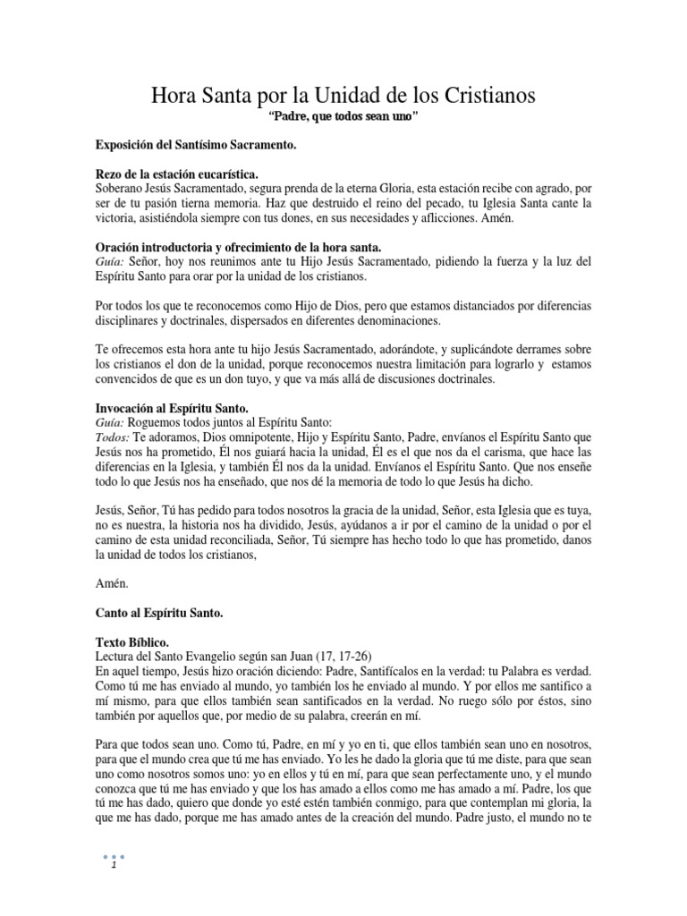 Hora Santa Por La Unidad de Los Cristianos | PDF