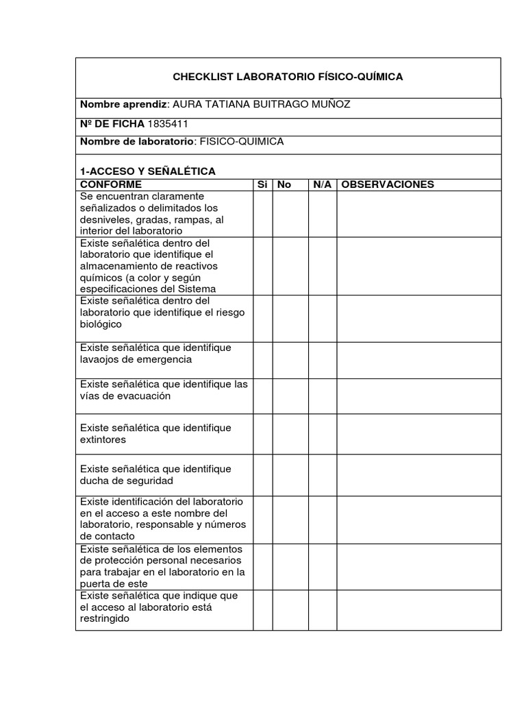 Checklist Laboratorio Físico | PDF