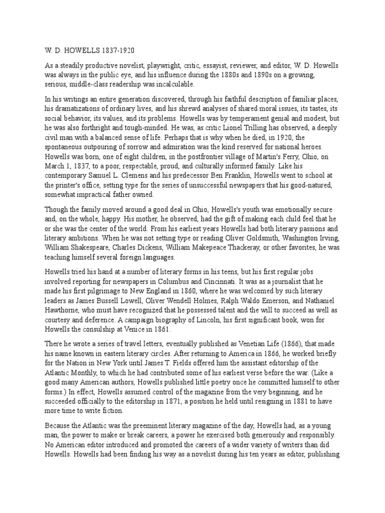 W. D. Howells: Literary Influencer | PDF