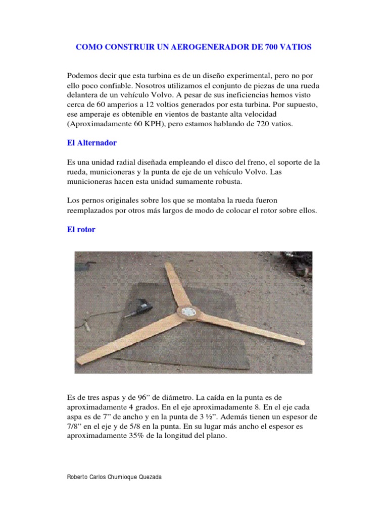 Cómo Construir un Aerogenerador de 700W | PDF | Turbina eólica | Eje