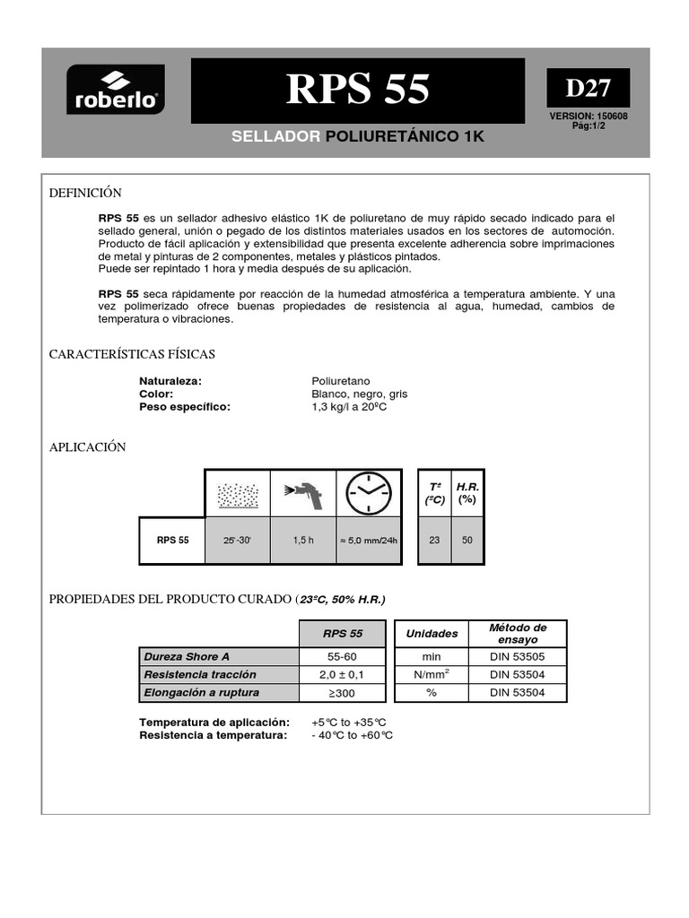 Sellador Poliuretánico 1K RPS 55 | PDF | Tecnología