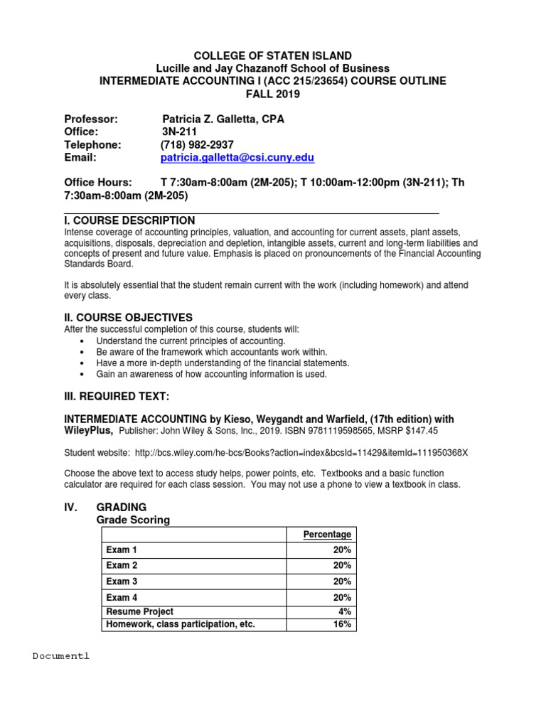 Intermediate Accounting I Course Outline | PDF | Business