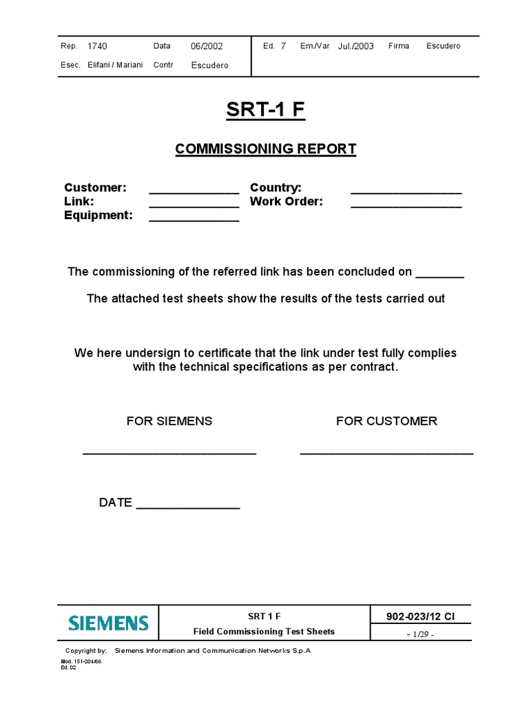 C - SRT1F - e - Ed7 (Commissioning Report) PDF | PDF | Transmitter ...