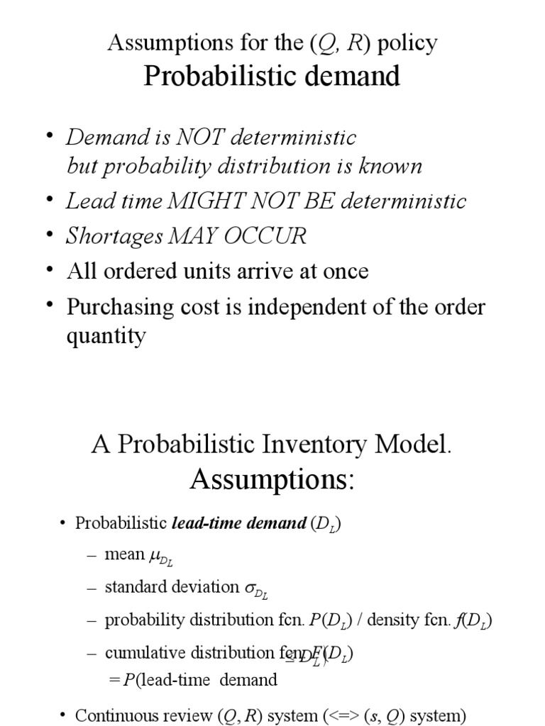 Probabilistic Inventory Model (Q, R) | PDF | Probability Distribution ...
