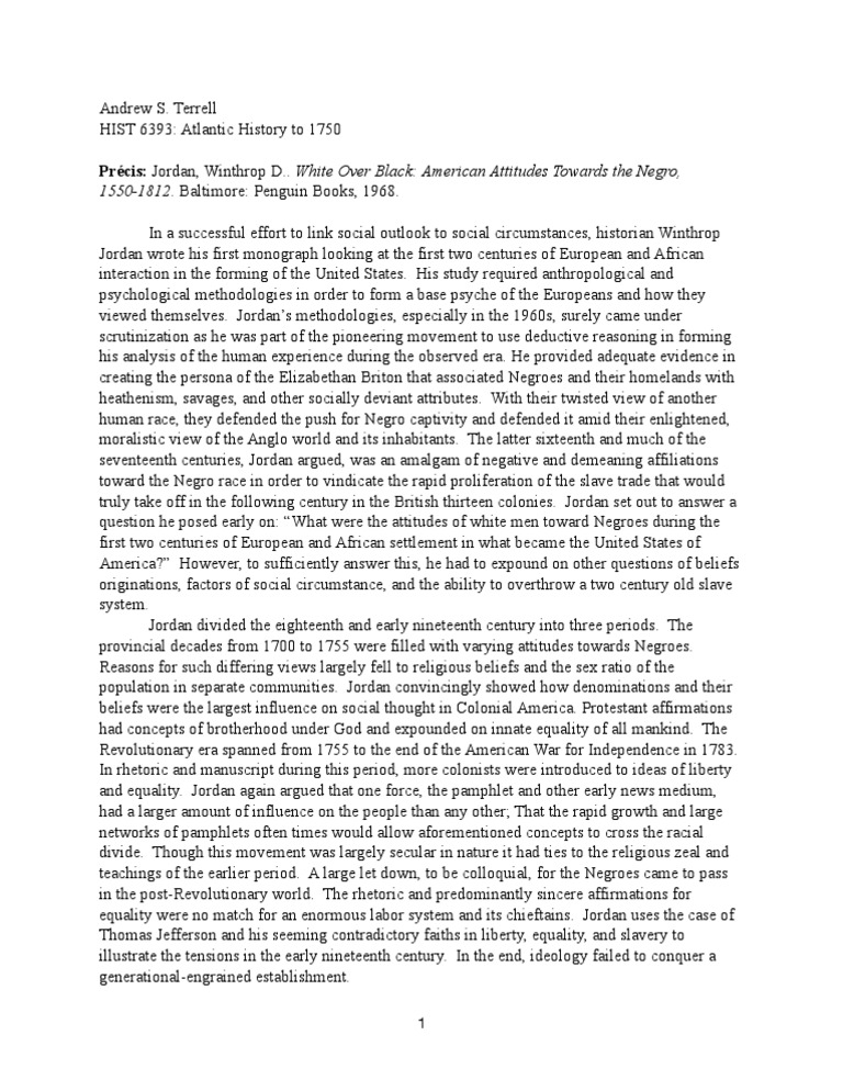 Précis Winthrop White Over Black Asterrell Egalitarianism - 