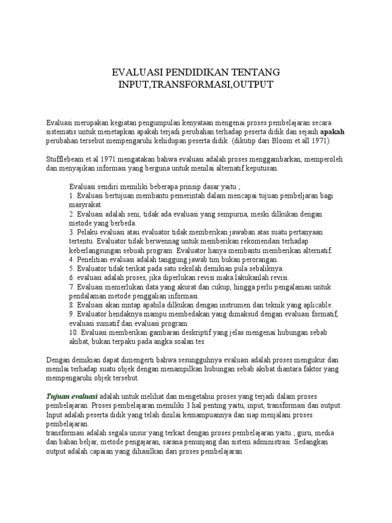 Evaluasi Pendidikan Tentang Input | PDF