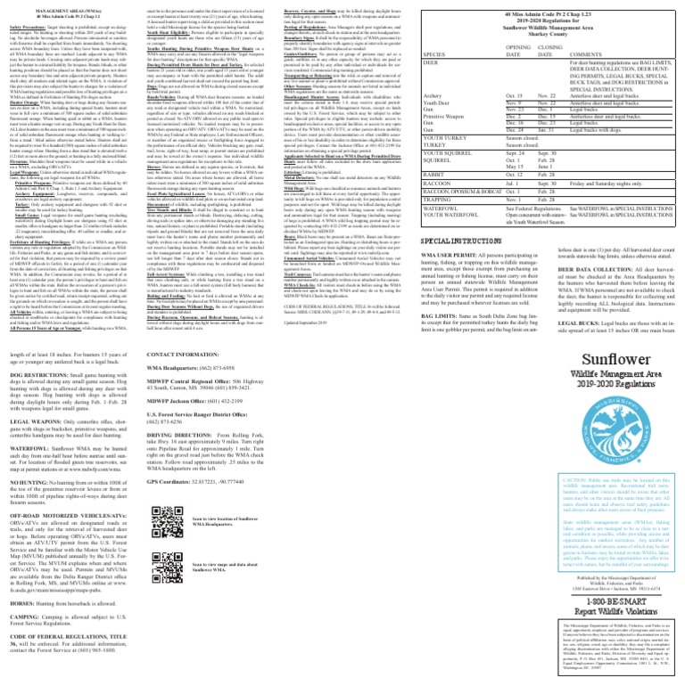 Mississippi Sunflower Wma Rules and Regs Download Free PDF Hunting