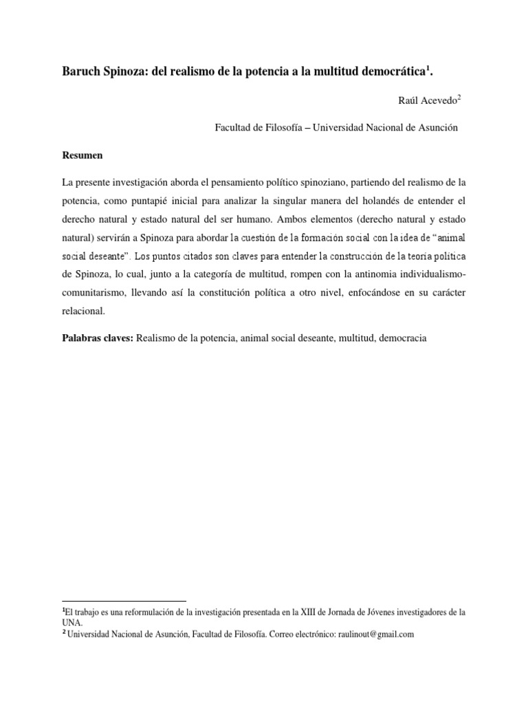 Pensamiento político de Spinoza | PDF | Baruch Spinoza | La Ley natural