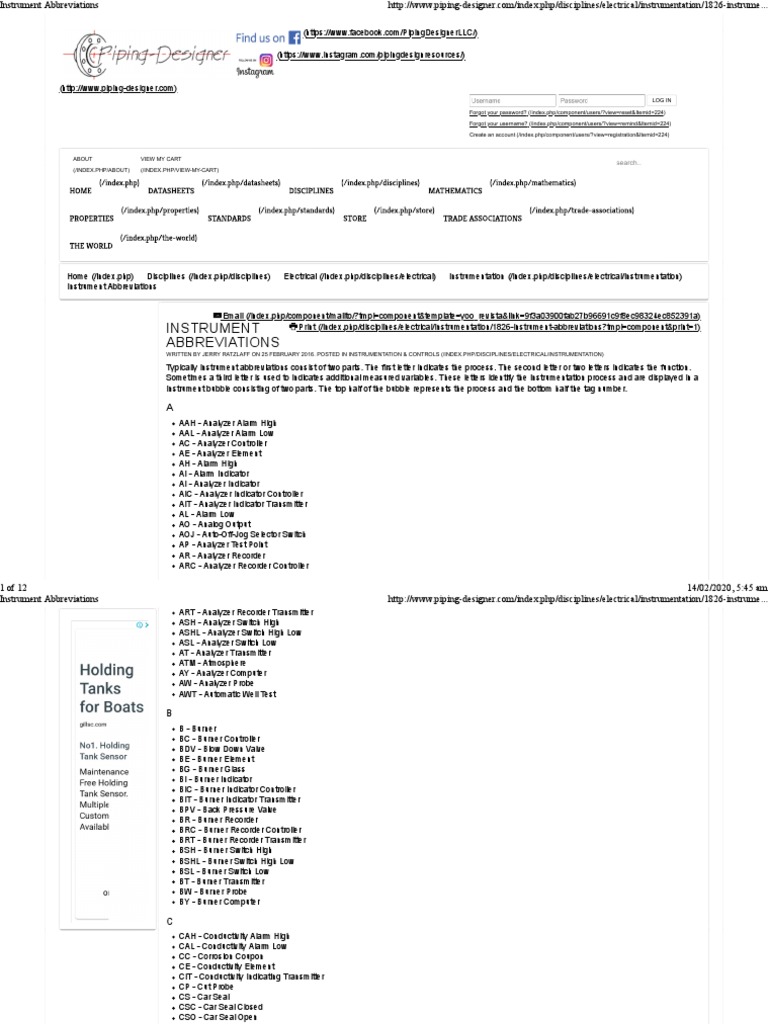 Instrumentation Abbreviations PDF Instrumentation Switch