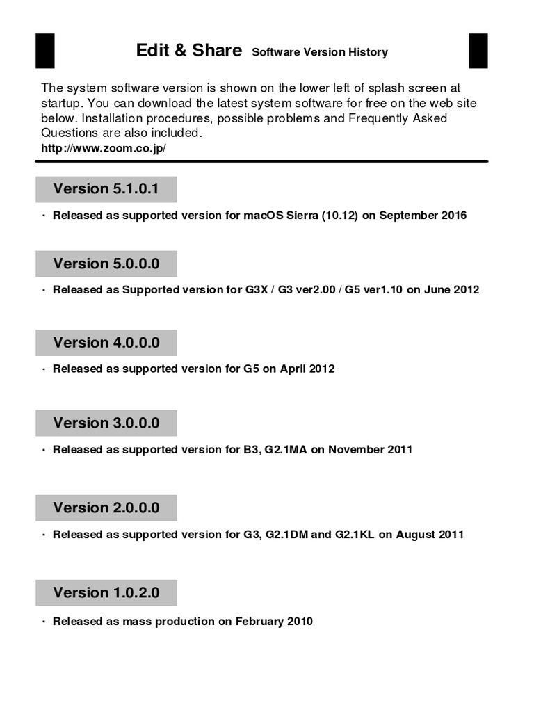 Version History for Software 5.1.0.1 | PDF