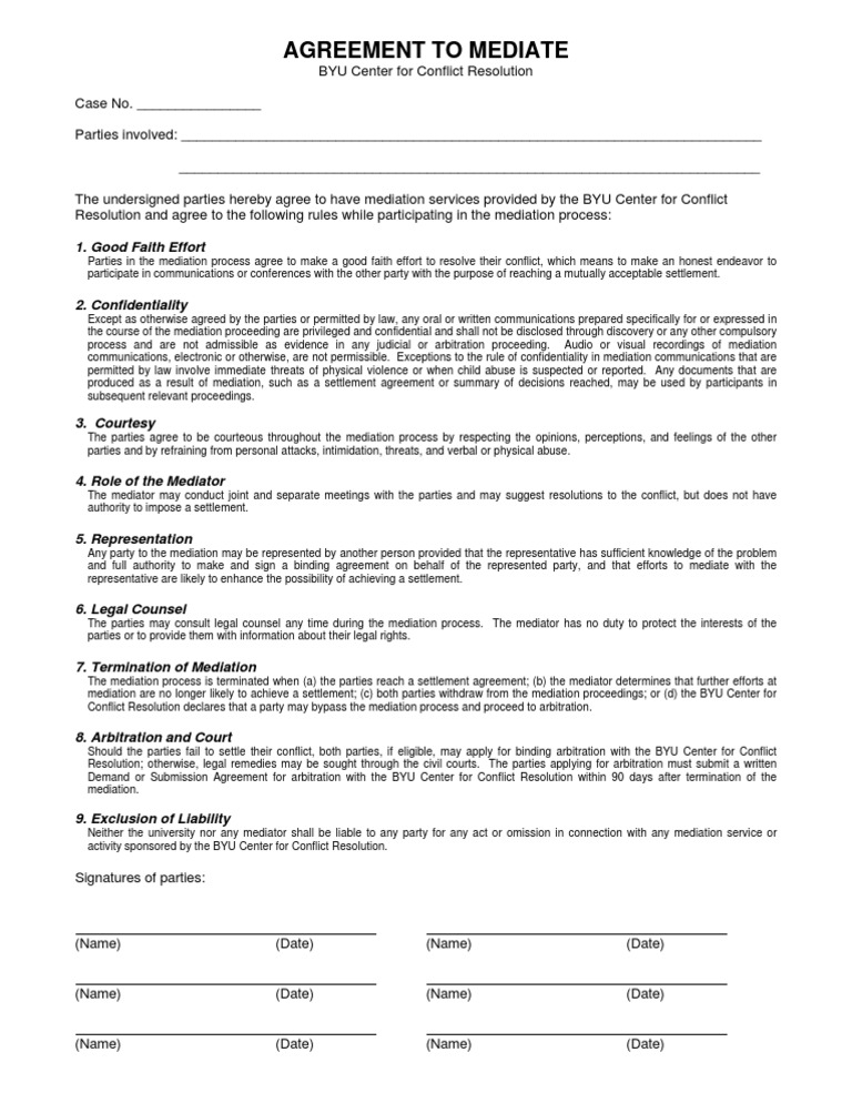 Agreement To Mediate - CCR Form | PDF | Mediation | Arbitration