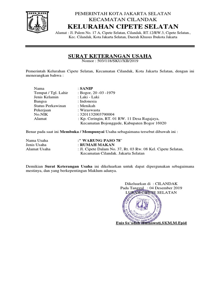 Surat Keterangan Usaha