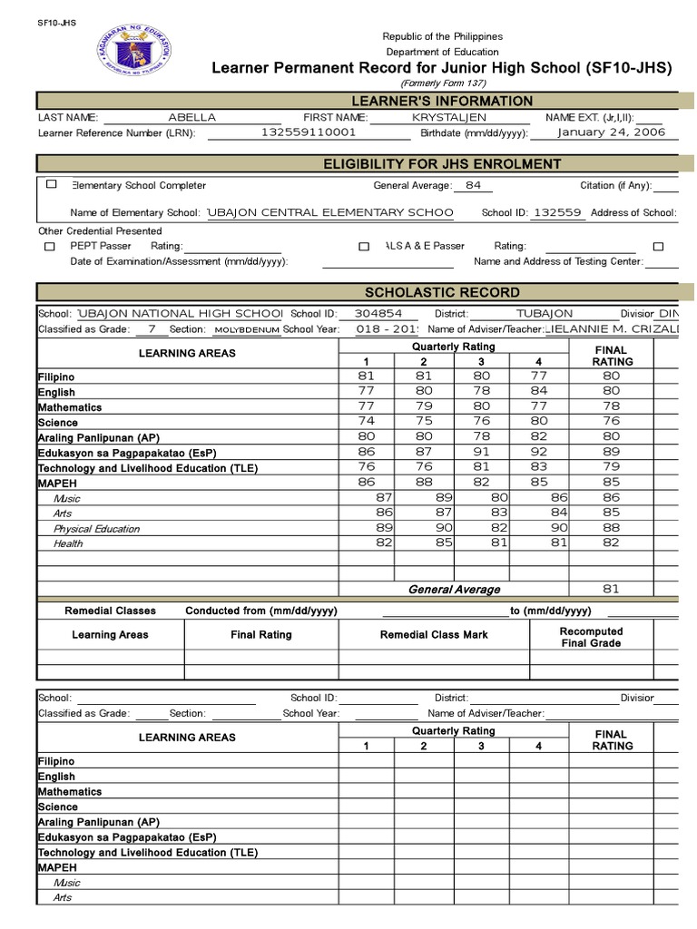 SF 10 - New Form | PDF