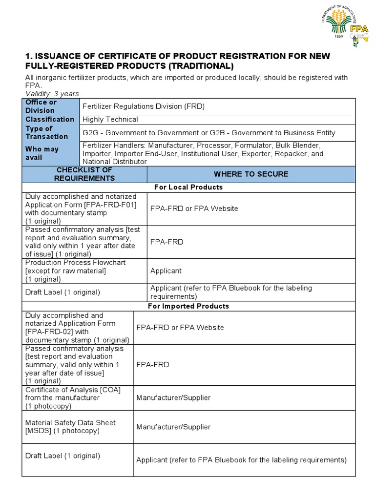 FPA Fertilizer Registration Validity Guide | PDF
