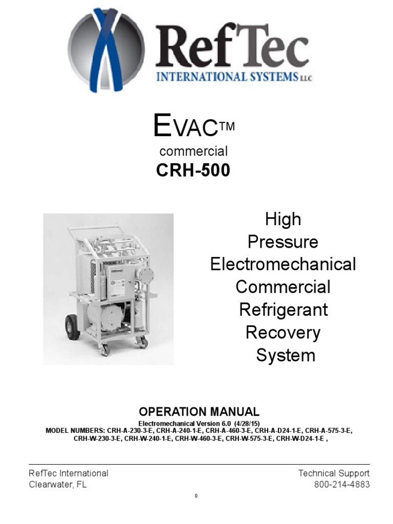 RefTec CRH-500 Recovery Machine Manual | PDF | Home & Garden