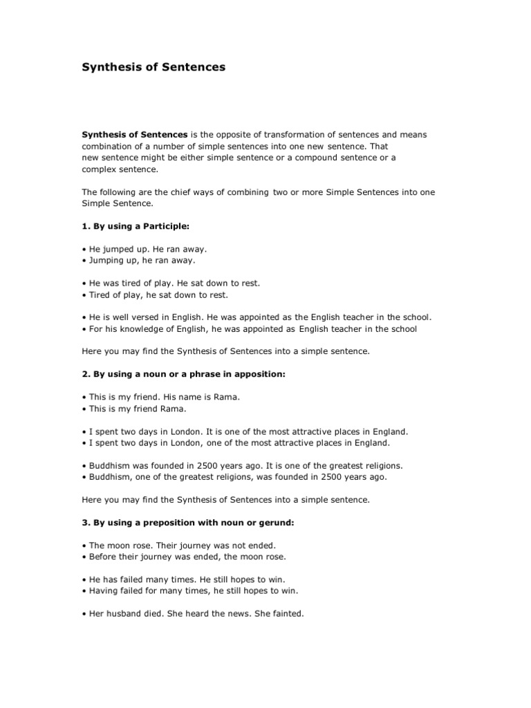 Synthesis of Sentences Guide | PDF | Sentence (Linguistics) | Syntax
