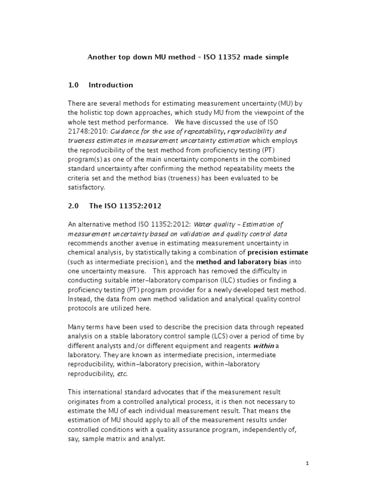 Another Top Down MU Method ISO 11352 PDF | PDF