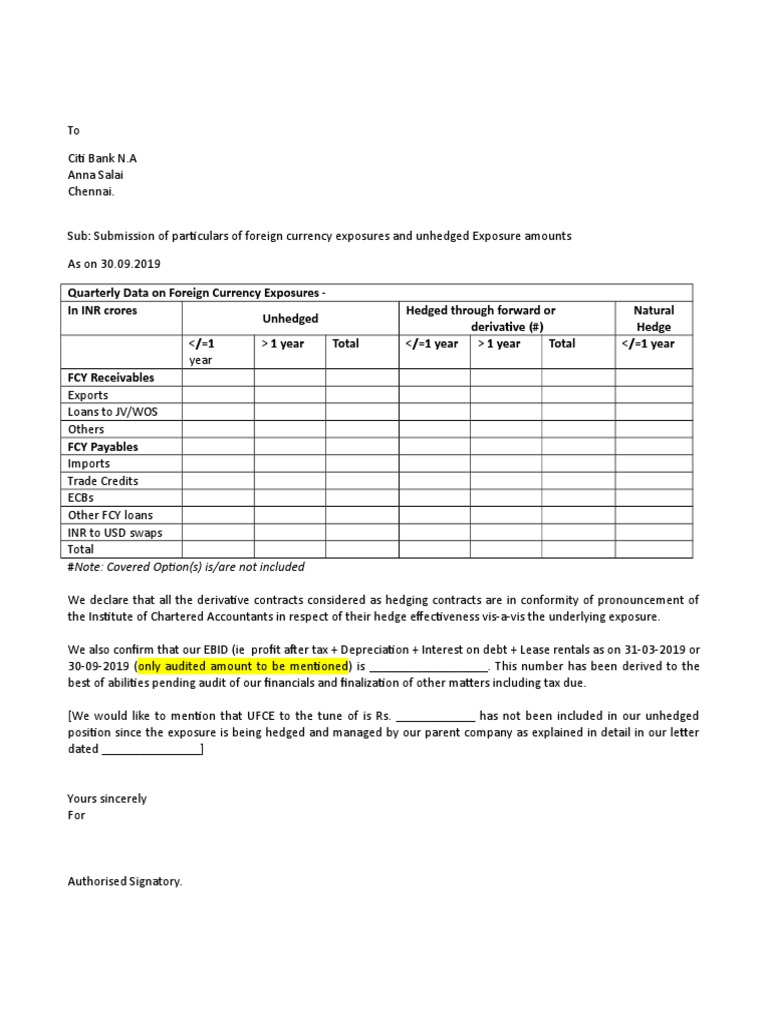 UFCE Declaration for Foreign Currency Exposures | PDF