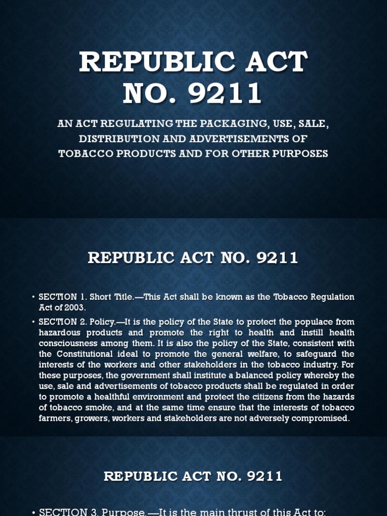 Tobacco Regulation Act of 2003 Overview | PDF