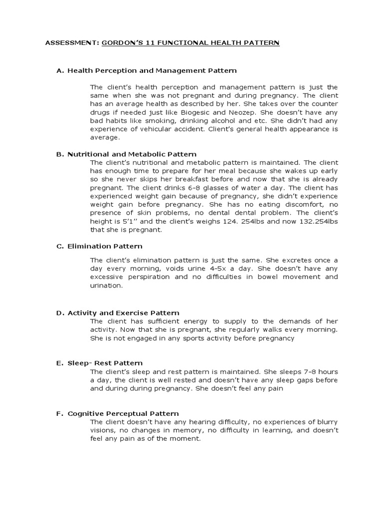 Gordon's Functional Health Patterns in Pregnancy | PDF