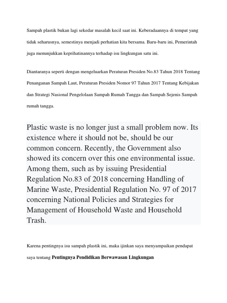 Contoh Pidato Tentang Sampah Plastik