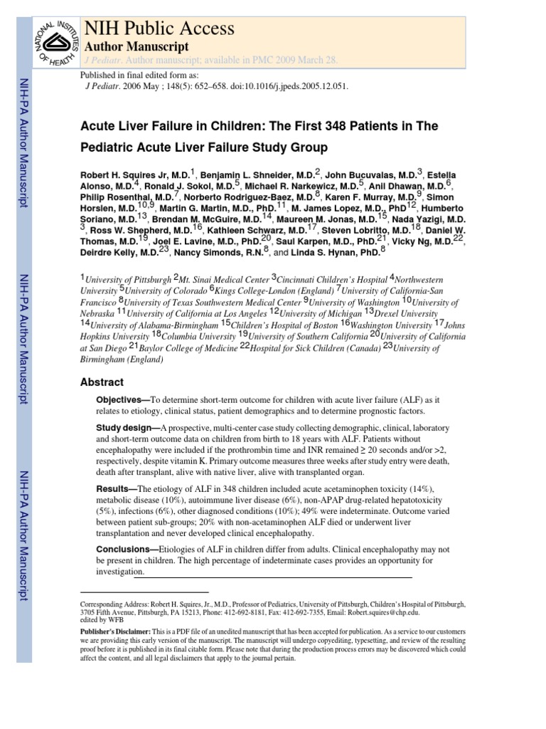 Acute Liver Failure in Children - 348 Patient 2006 | PDF